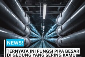 Gambar pipa besar yang berada di dalam gedung=gedung besar tahan panas dan tekanan